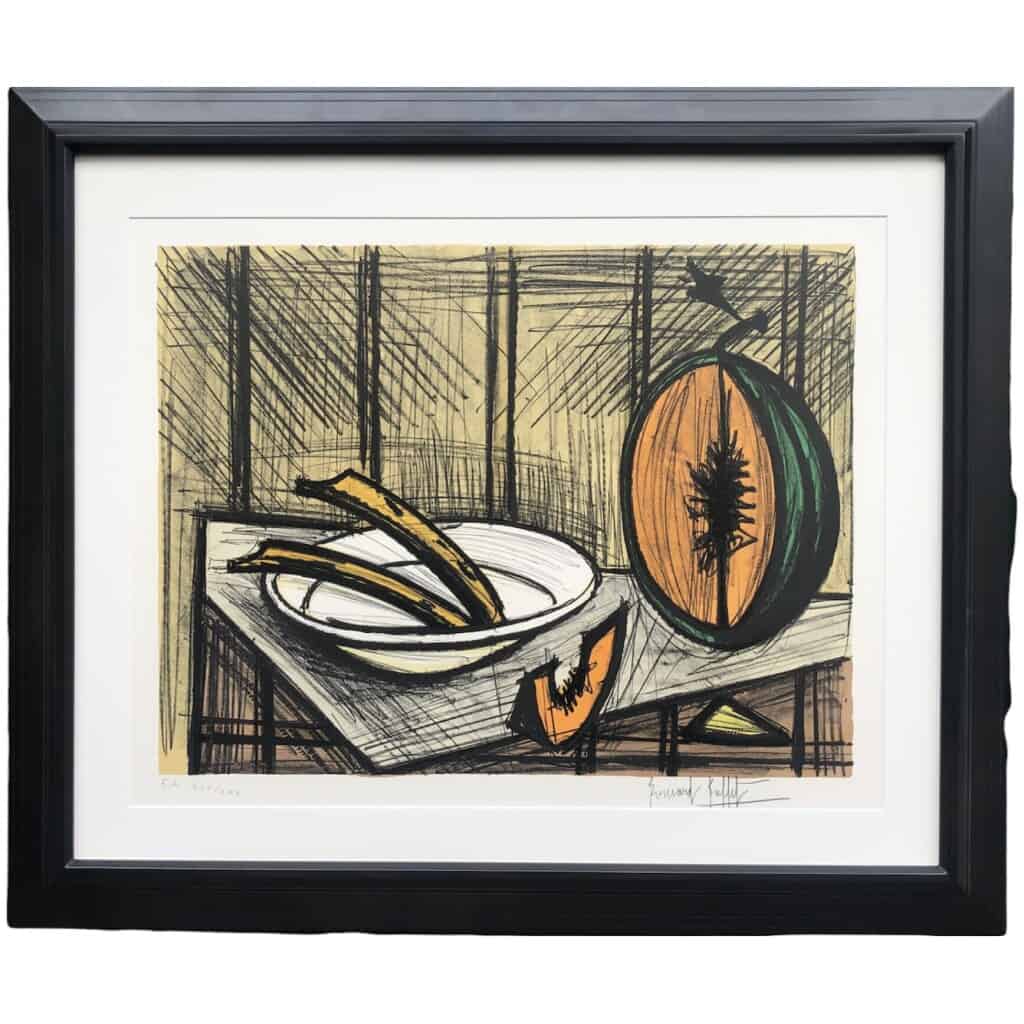 BUFFET Bernard Nature morte au melon et à l’assiette Lithographie couleurs justifiée 7