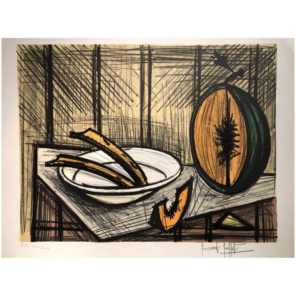 BUFFET Bernard Still life with melon and plate Color lithograph justified 6