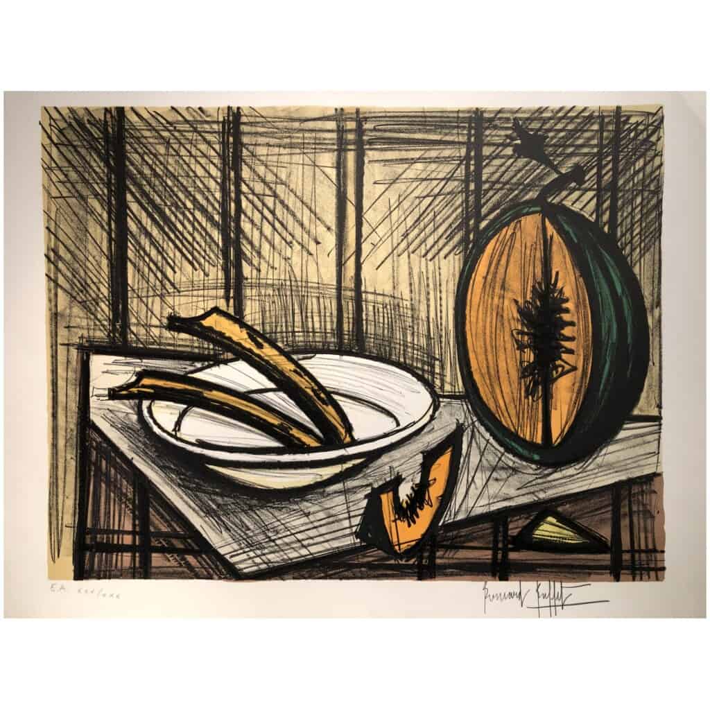 BUFFET Bernard Nature morte au melon et à l’assiette Lithographie couleurs justifiée 6