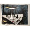 BUFFET Bernard Nature morte à la coupe de fruits sur fond bleu nuit Lithographie couleurs justifiée 10