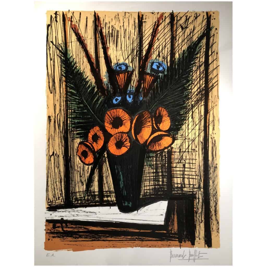 BUFFET Bernard Still life with vase of poppies and anemones Color lithograph justified 6 BUFFET Bernard Still life with vase of poppies and anemones Color lithograph justified 6