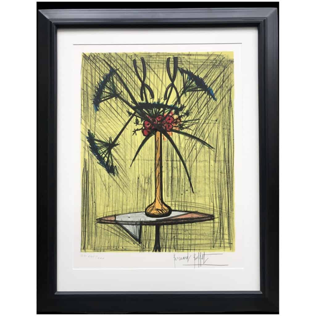 BUFFET Bernard Still life with a vase of flowers on a pedestal table Justified color lithograph 7