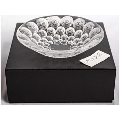 Lalique France – Coupe Anémones Cristal Incolore Emaillé Noir – Neuf Avec Boîte