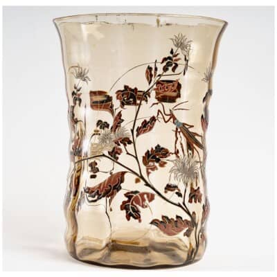 Emile Gallé – Crystal Vase Smoked Glass Gadrooned Praying Mantis