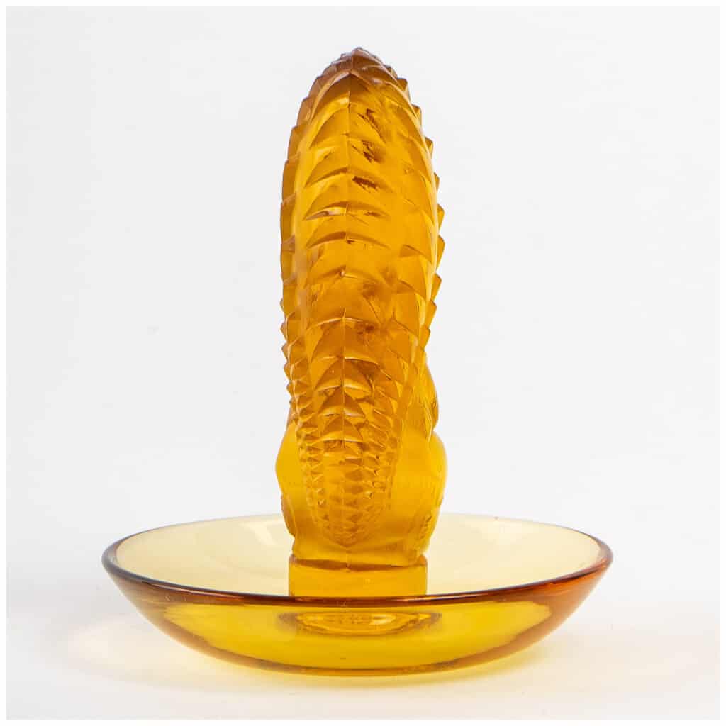 1931 René Lalique – Squirrel Baguier Ashtray Amber Yellow Glass 8