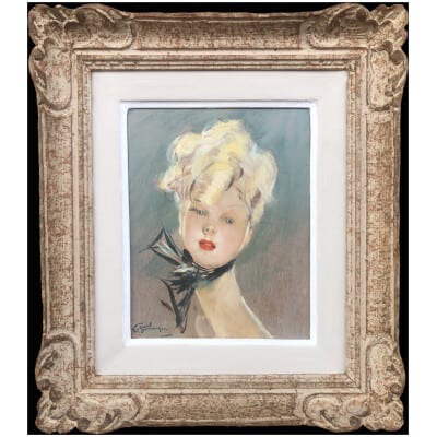 DOMERGUE Jean Gabriel Painting XXth Century Socialite Painting "Lilian" Oil on isorel signed