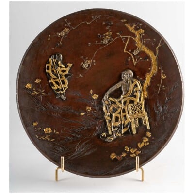 Large iron dish inlaid with gold and silver from Kyoto