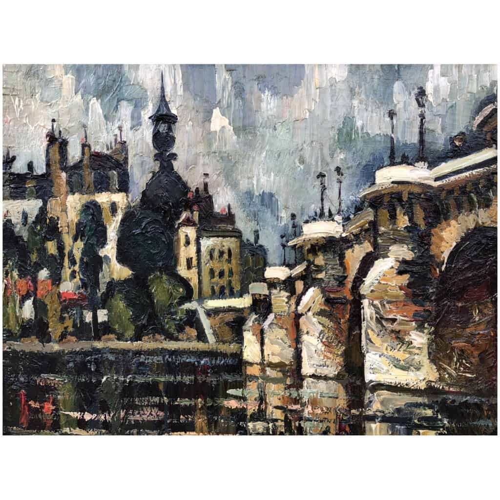 DUMONT Pierre Tableau 20ème siècle Paris le Pont Neuf sur La Seine Peinture Huile sur toile signée 11