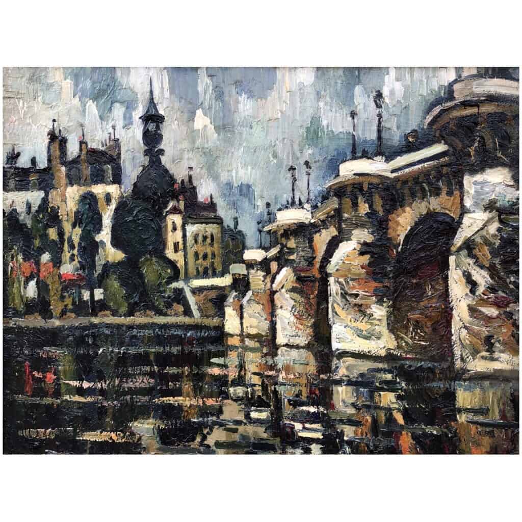 DUMONT Pierre Tableau 20ème siècle Paris le Pont Neuf sur La Seine Peinture Huile sur toile signée 10