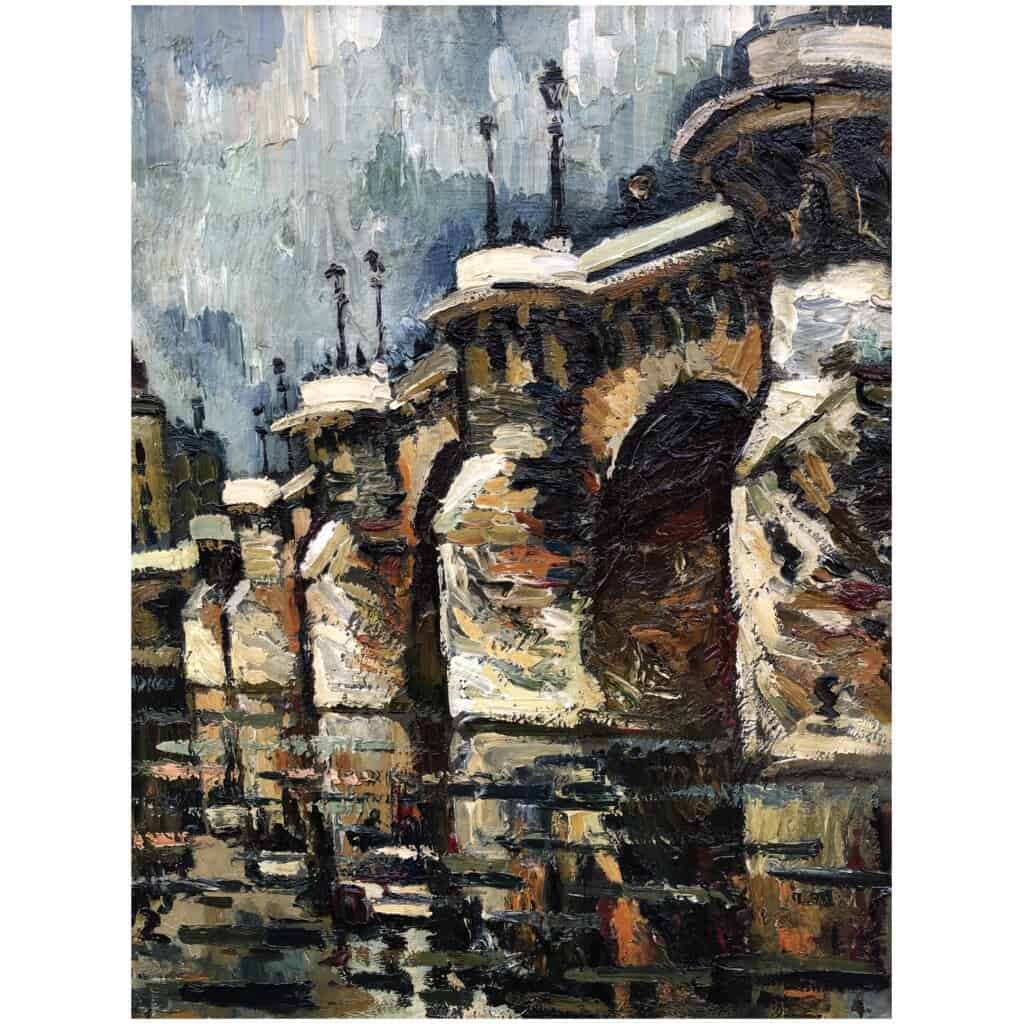 DUMONT Pierre Tableau 20ème siècle Paris le Pont Neuf sur La Seine Peinture Huile sur toile signée 7