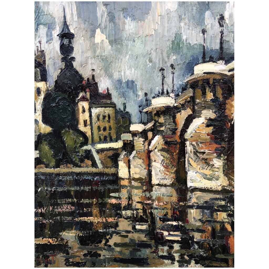 DUMONT Pierre Tableau 20ème siècle Paris le Pont Neuf sur La Seine Peinture Huile sur toile signée 8