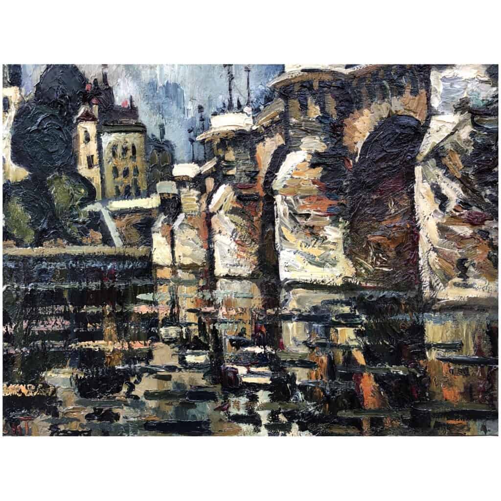DUMONT Pierre Tableau 20ème siècle Paris le Pont Neuf sur La Seine Peinture Huile sur toile signée 13