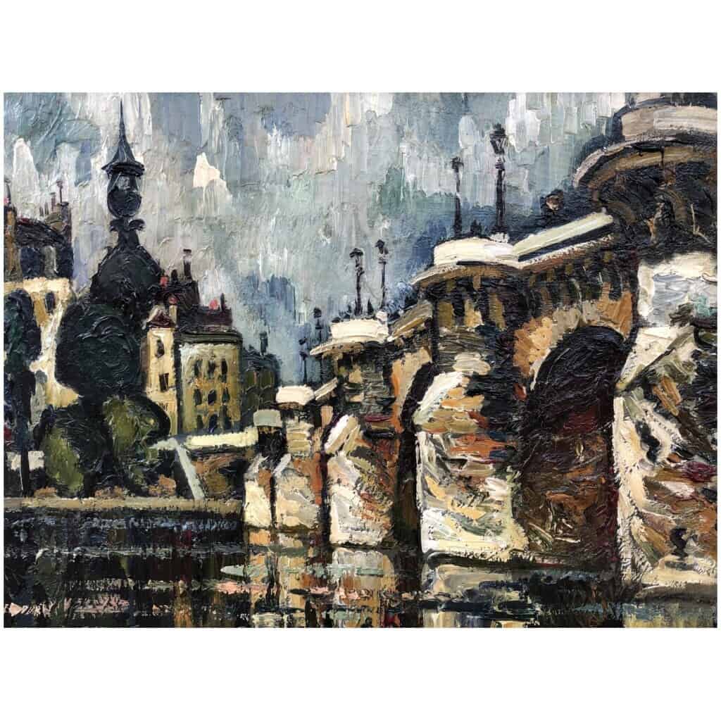 DUMONT Pierre Tableau 20ème siècle Paris le Pont Neuf sur La Seine Peinture Huile sur toile signée 12