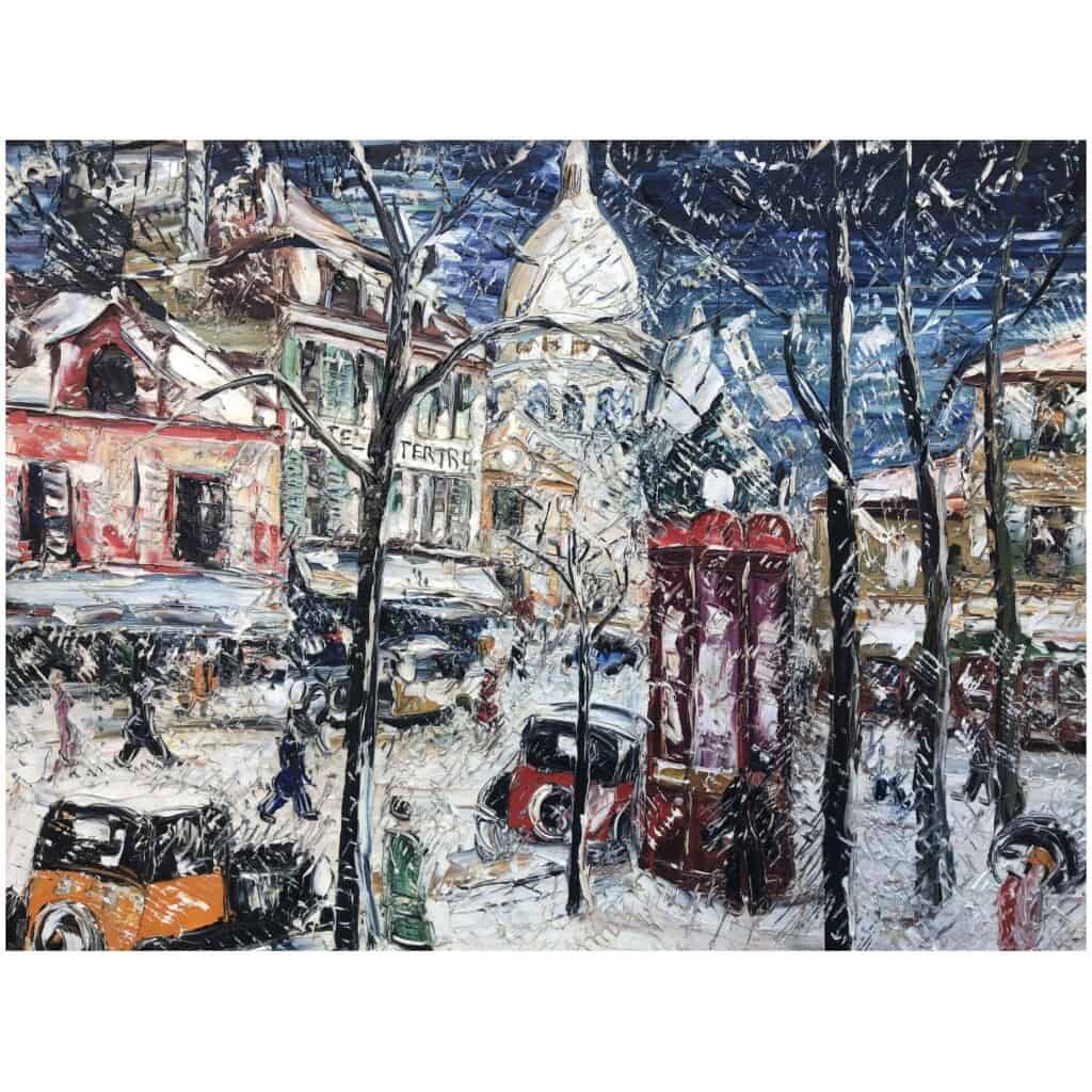 GENIN Lucien Peinture 20ème siècle Vue de Paris Montmartre La Place du Tertre en hiver Tableau XXème Huile sur toile signée 11