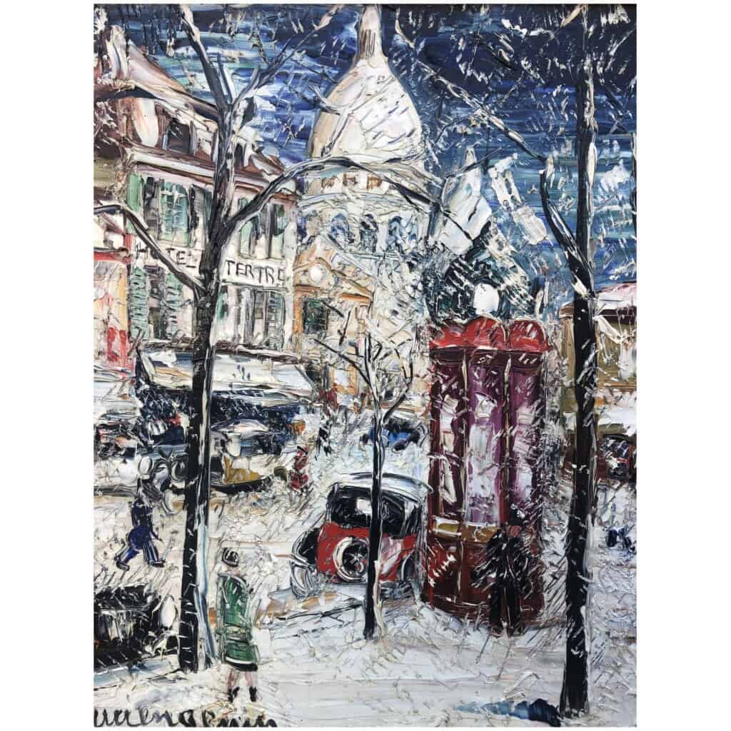 GENIN Lucien Peinture 20ème siècle Vue de Paris Montmartre La Place du Tertre en hiver Tableau XXème Huile sur toile signée 8