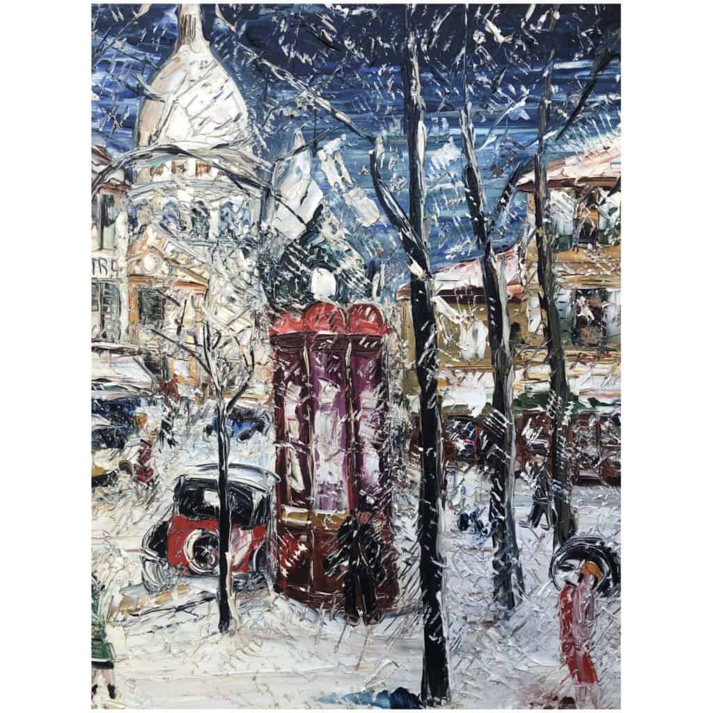 GENIN Lucien Peinture 20ème siècle Vue de Paris Montmartre La Place du Tertre en hiver Tableau XXème Huile sur toile signée 15