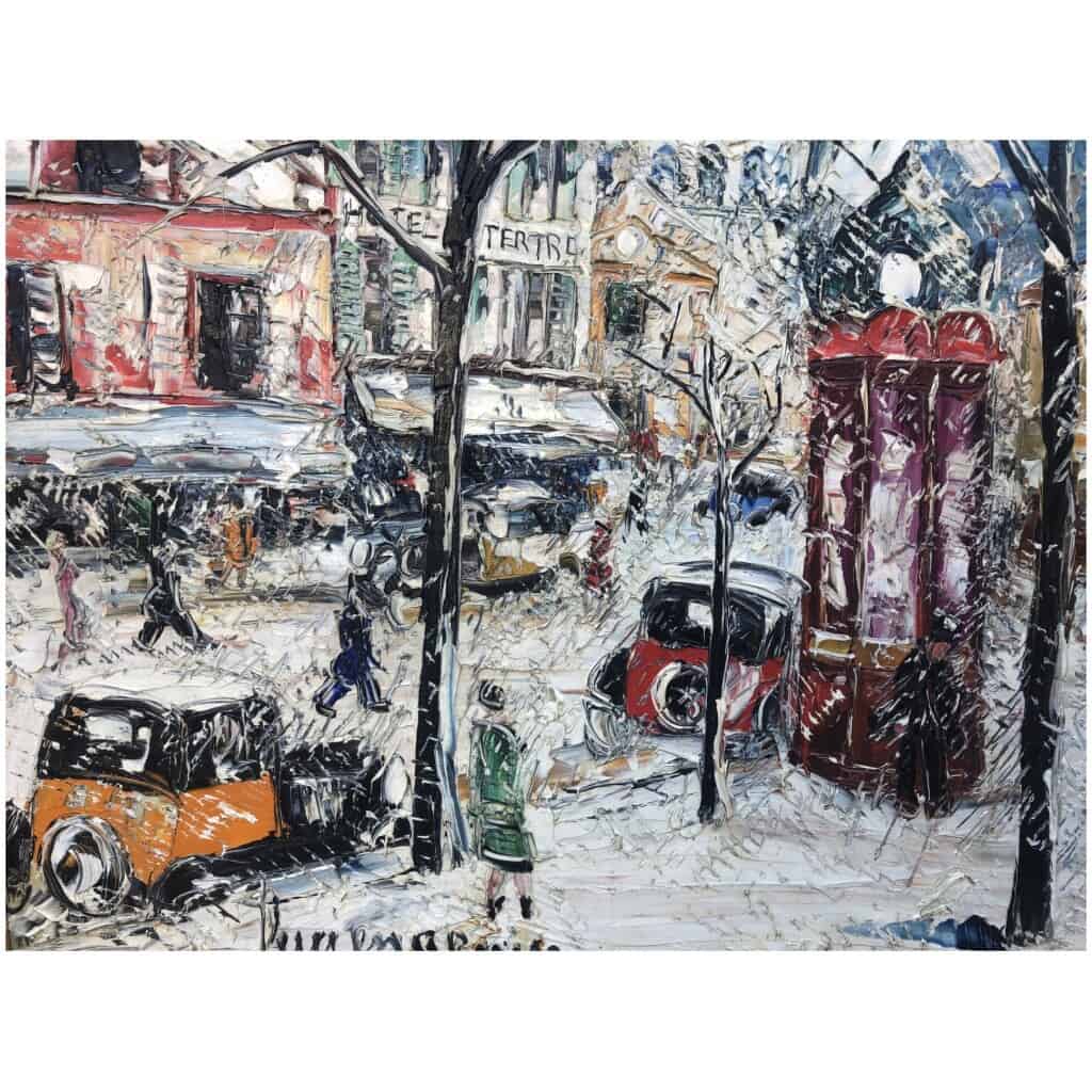 GENIN Lucien Peinture 20ème siècle Vue de Paris Montmartre La Place du Tertre en hiver Tableau XXème Huile sur toile signée 13