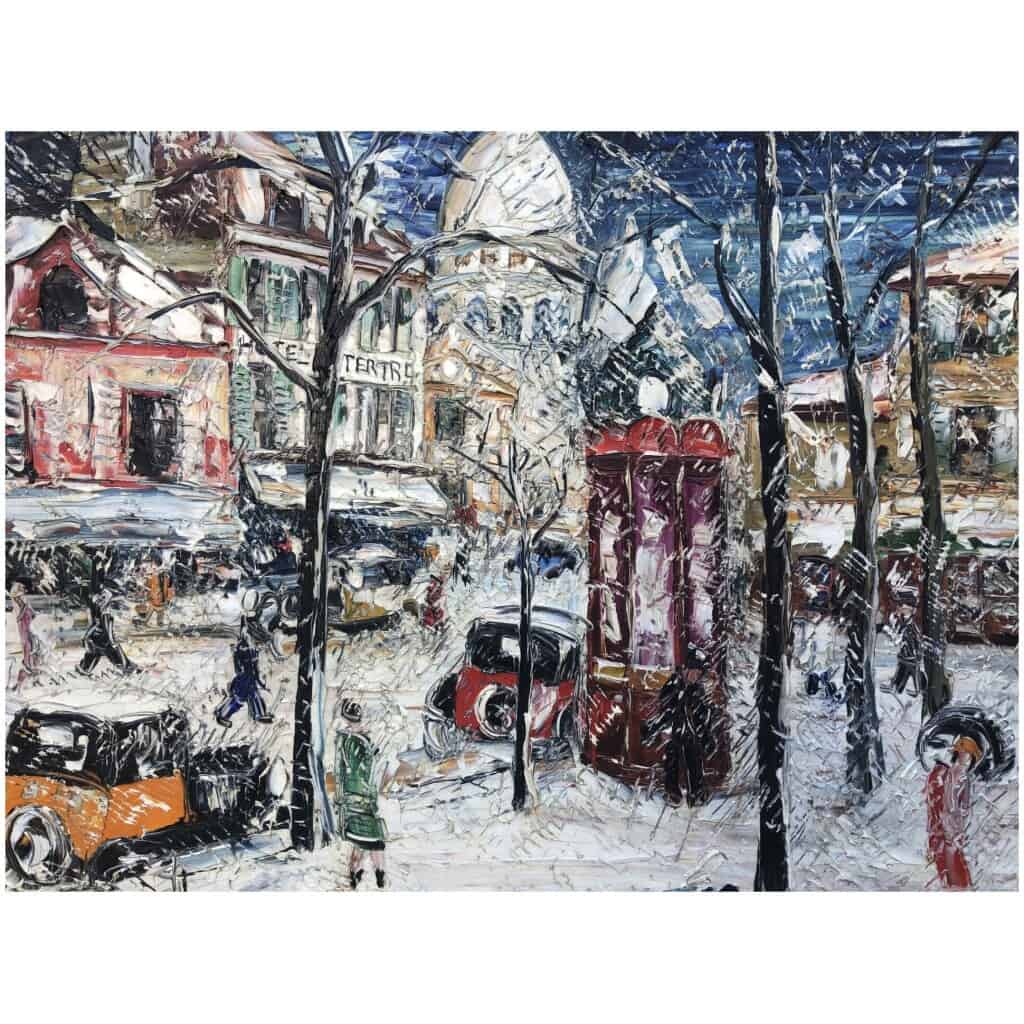 GENIN Lucien Peinture 20ème siècle Vue de Paris Montmartre La Place du Tertre en hiver Tableau XXème Huile sur toile signée 12