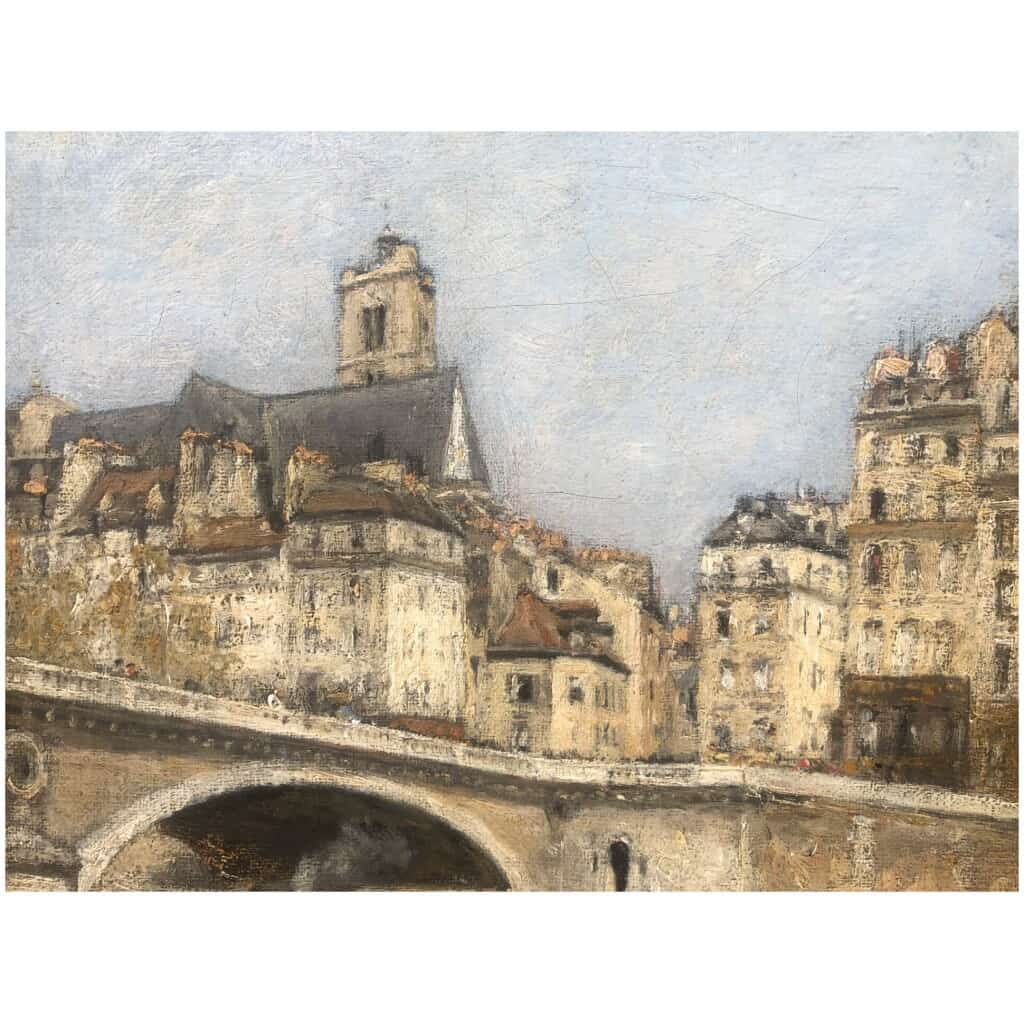 LEPINE Stanislas Paris, Le pont Louis Philippe en 1878 Huile sur toile signée catalogue raisonné N°54 12