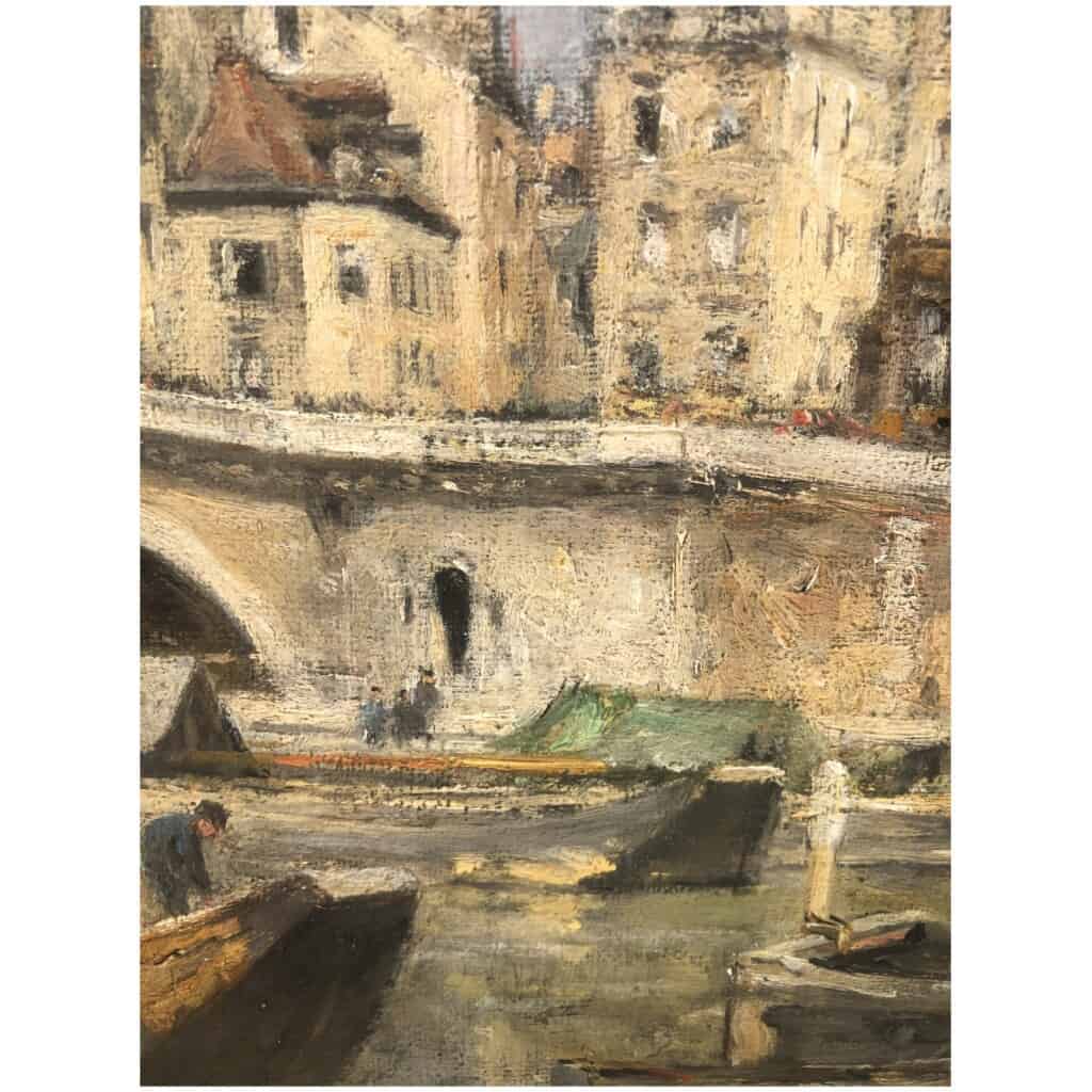 LEPINE Stanislas Paris, The Louis Philippe bridge in 1878 Oil on canvas signed catalog raisonné N°54 11