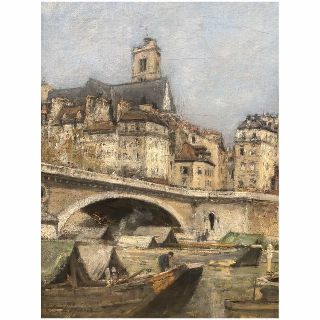 LEPINE Stanislas Paris, Le pont Louis Philippe en 1878 Huile sur toile signée catalogue raisonné N°54 10