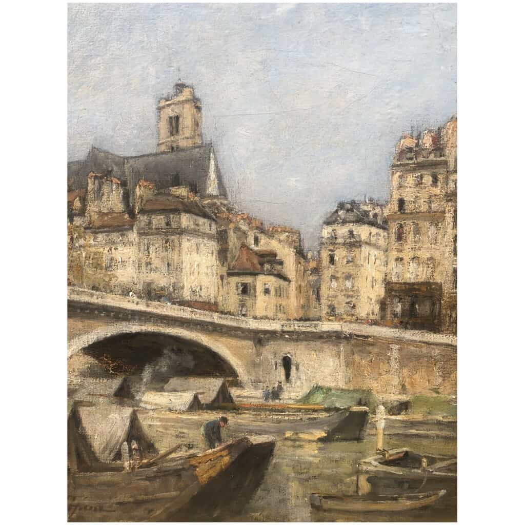LEPINE Stanislas Paris, Le pont Louis Philippe en 1878 Huile sur toile signée catalogue raisonné N°54 9
