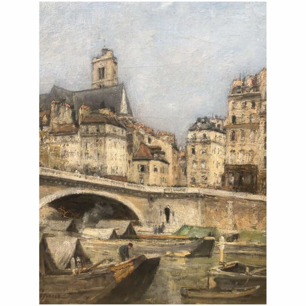 LEPINE Stanislas Paris, The Louis Philippe bridge in 1878 Oil on canvas signed catalog raisonné N°54 9