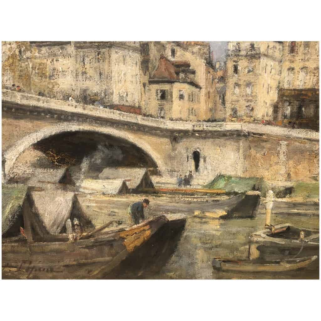 LEPINE Stanislas Paris, The Louis Philippe bridge in 1878 Oil on canvas signed catalog raisonné N°54 8