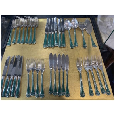 Christofle "TALISMAN": Part of a green lacquer cutlery set