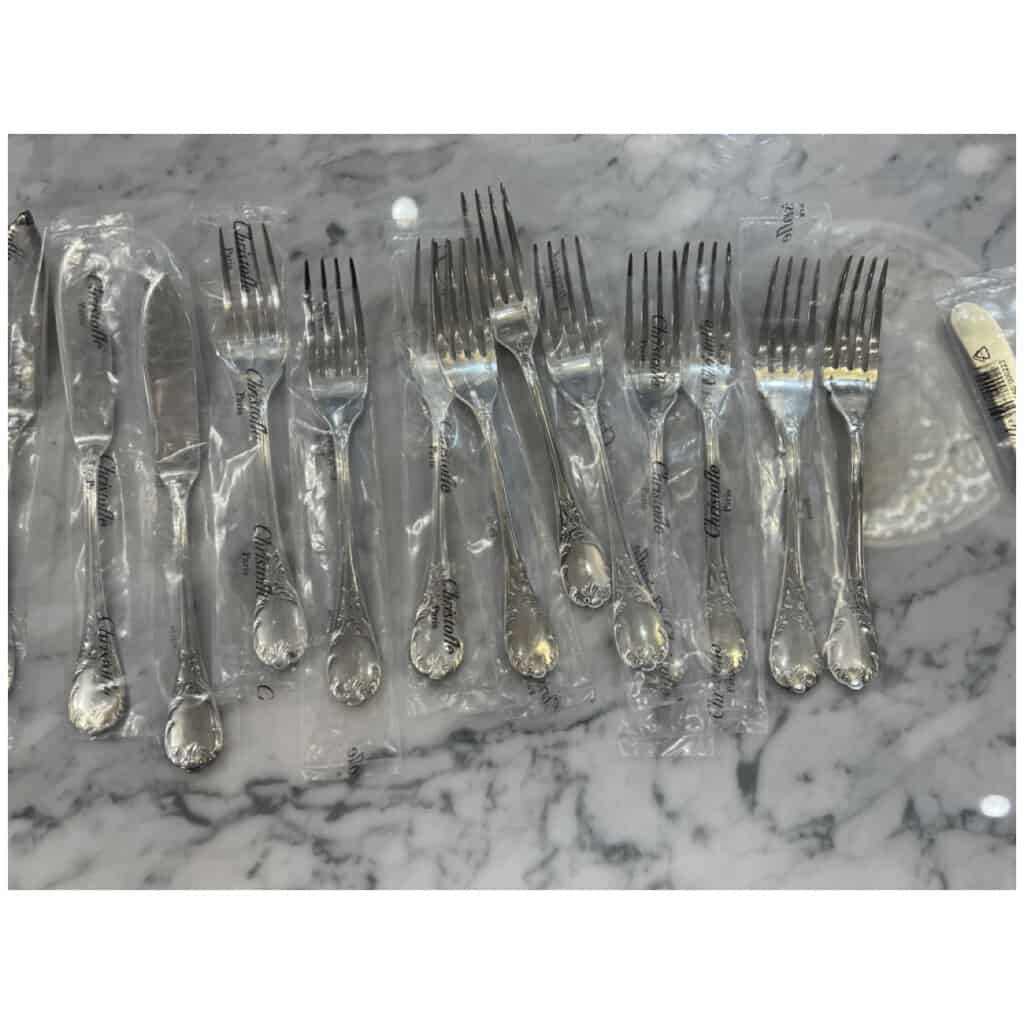 Christofle: “Marly” 12 silver-plated fish cutlery 6