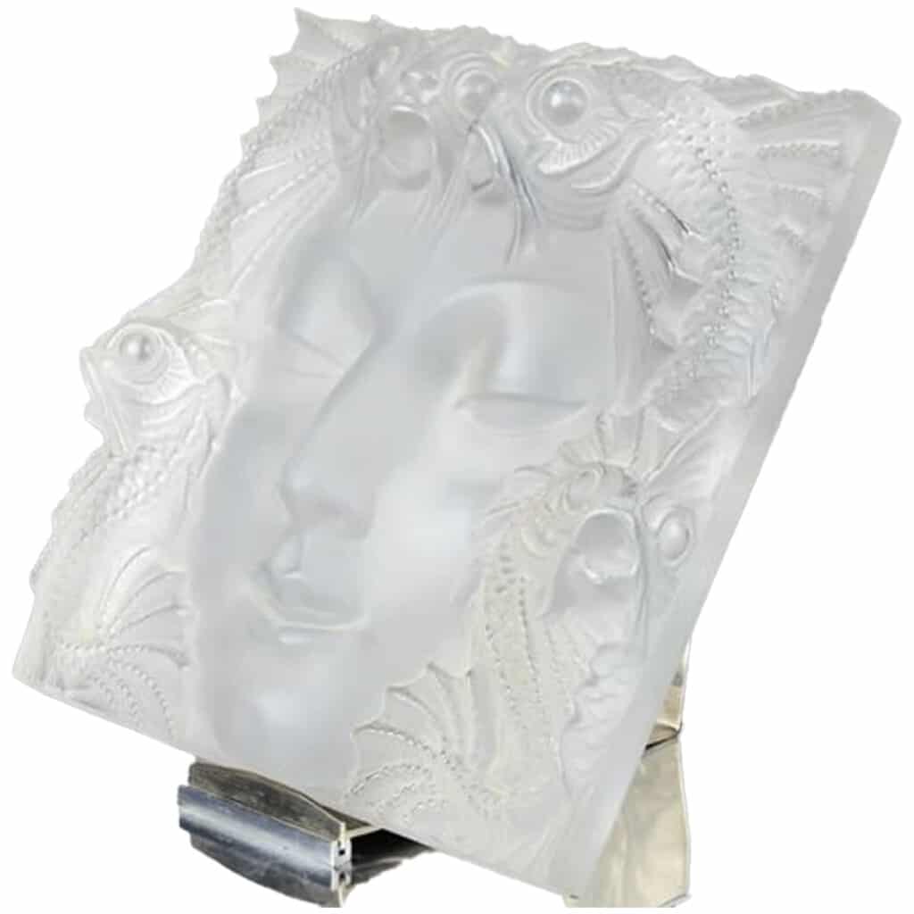 Lalique France: "Woman's Mask" Decorative Plate, Metal Support 5