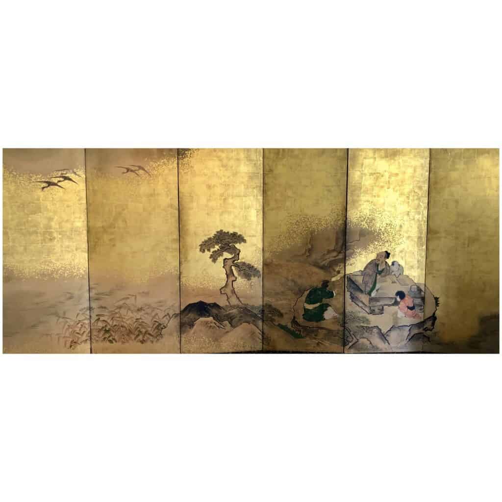 Paravent japonais à 6 panneaux d’un lettré 18ème/19ème siècle 3