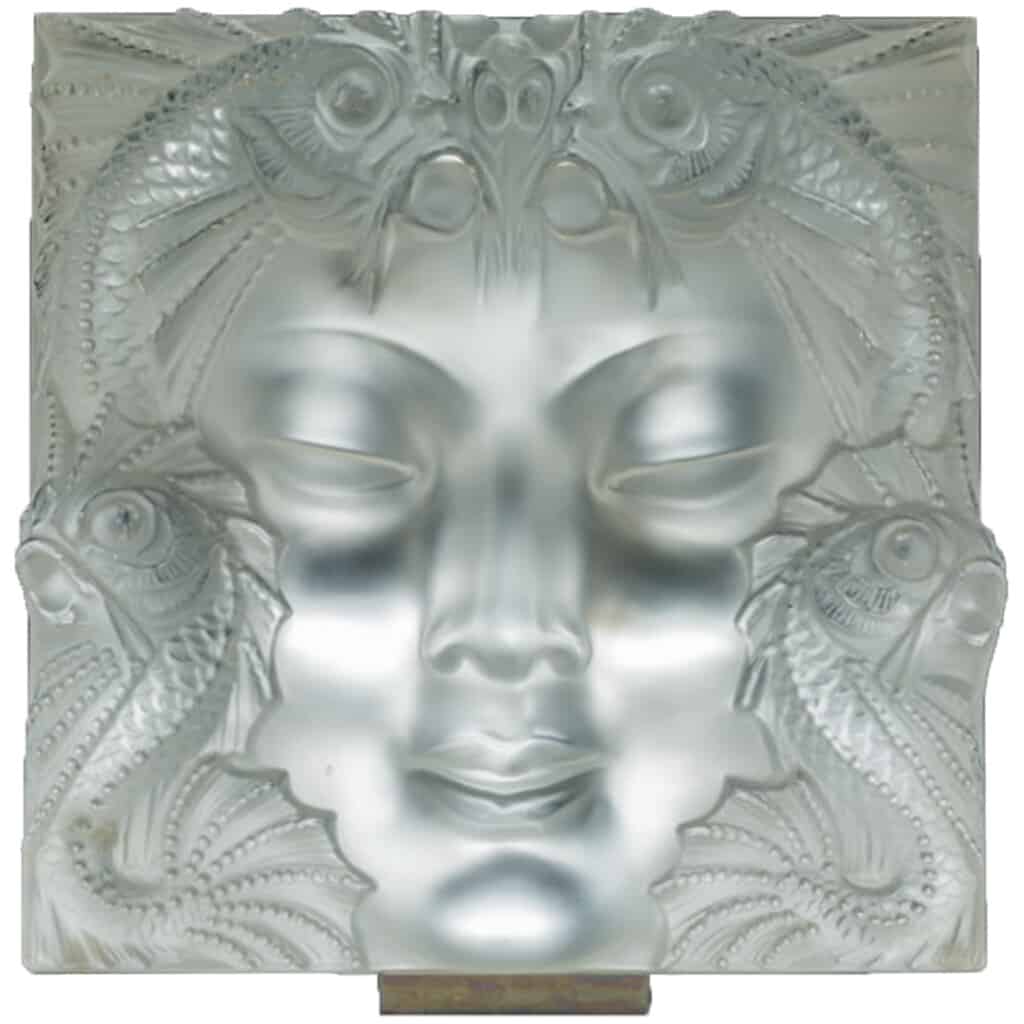 Lalique France: "Woman's Mask" Decorative Plate, Metal Support 3