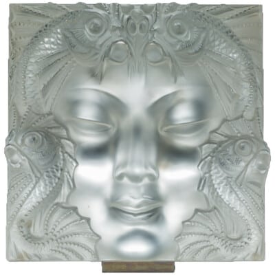 Lalique France: "Woman's Mask" Decorative Plate, Metal Support