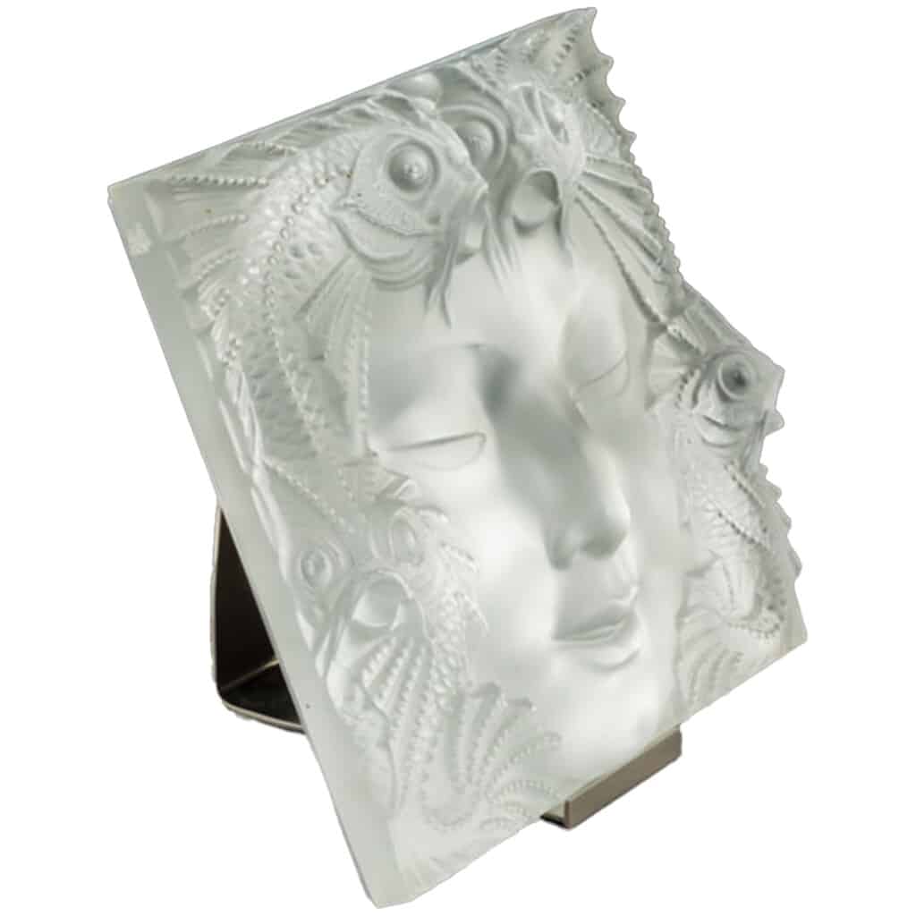 Lalique France: "Woman's Mask" Decorative Plate, Metal Support 4