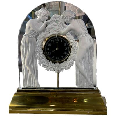 René LALIQUE Pendule électrique « Les deux figurines » – 1926