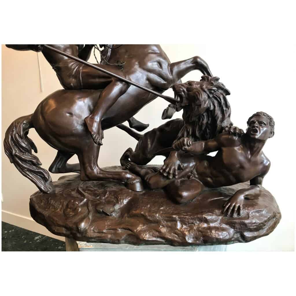 « Cavalier arabe sauvant un homme attaqué par un lion » Sculpture en Bronze par Aimé Millet, XIXème 5