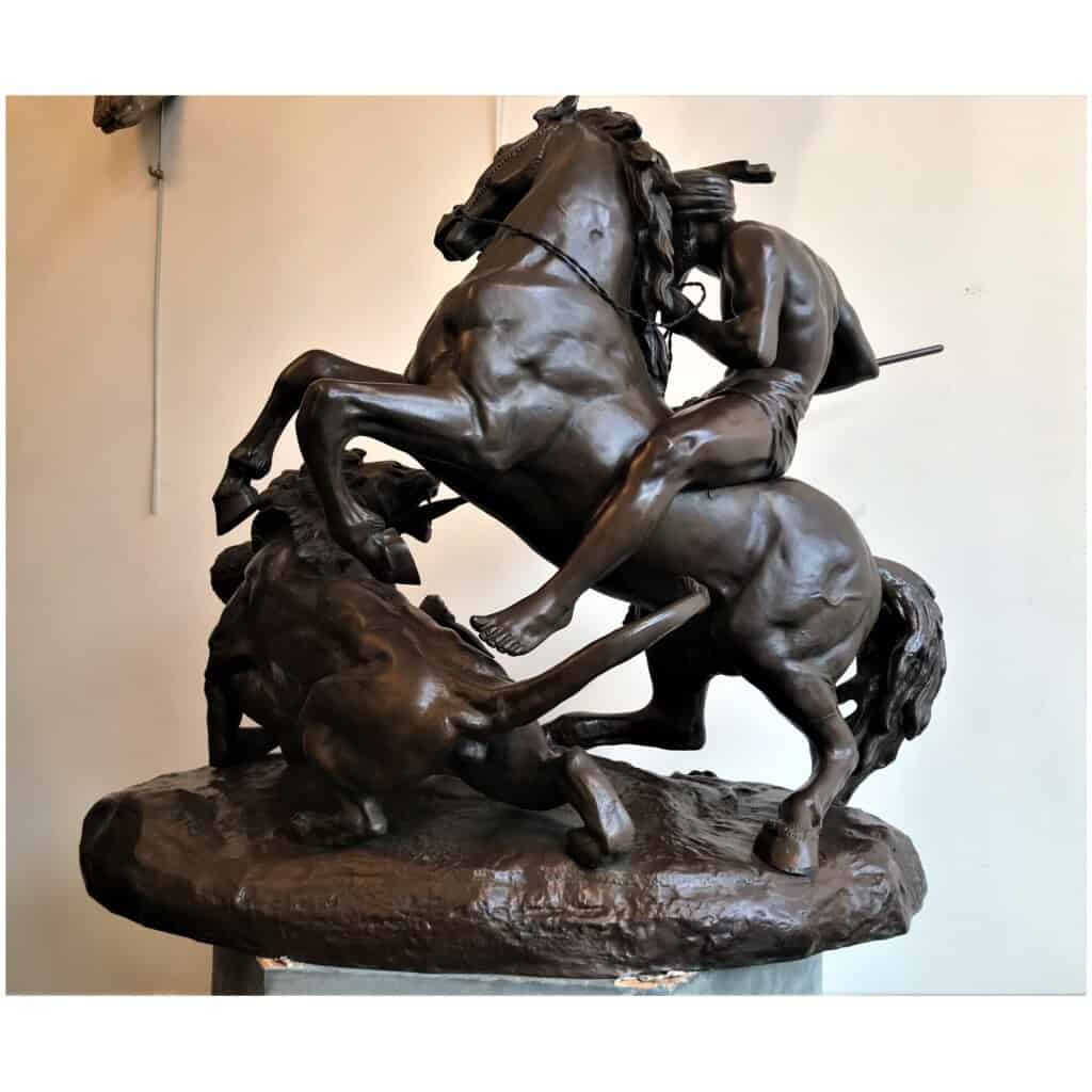 "Arab Horseman Saving a Man Attacked by a Lion" Bronze Sculpture by Aimé Millet, XIXth 12