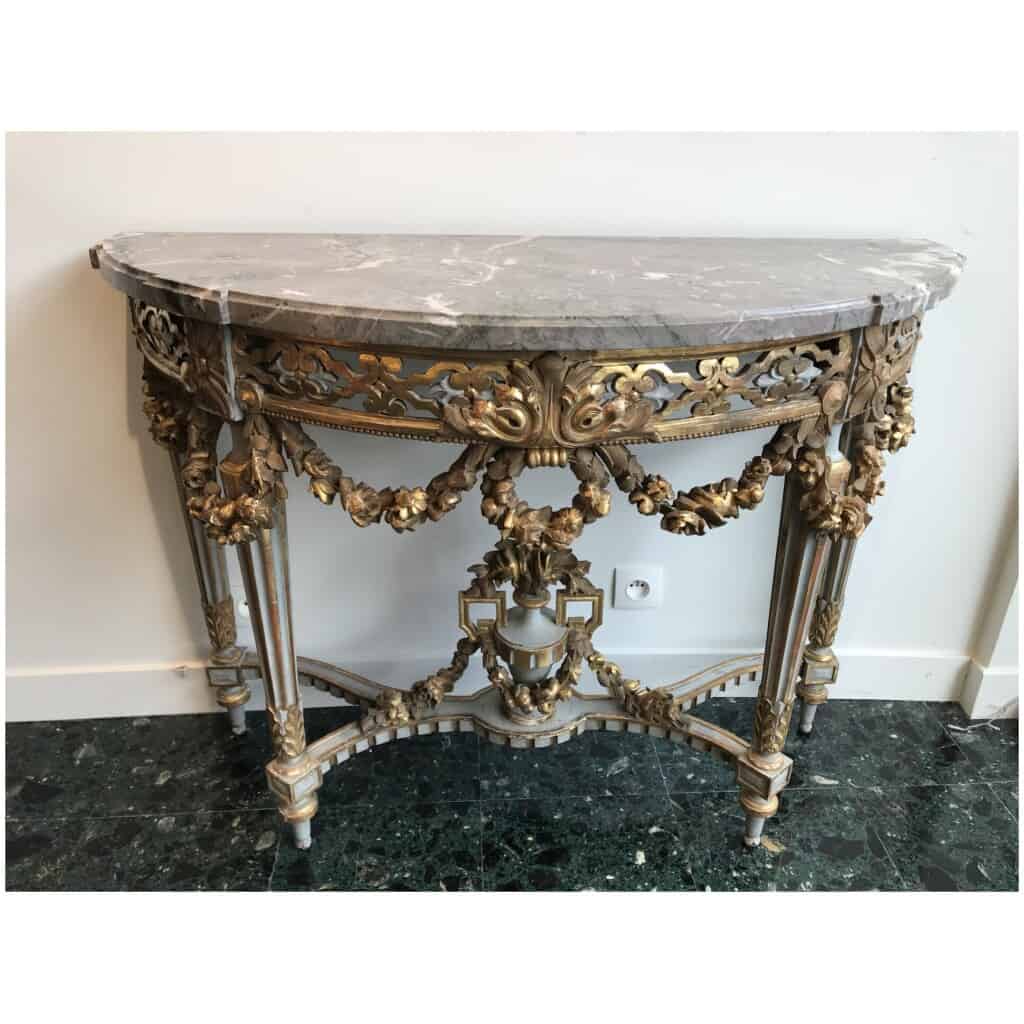 Half-moon console Provençal style Louis XVI in lacquered and gilded wood, Period XIXth 4