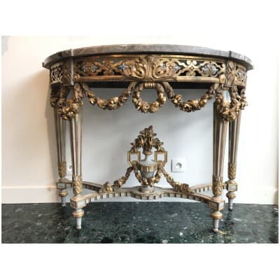 Half-moon console Provençal style Louis XVI in lacquered and gilded wood, Period XIXrd