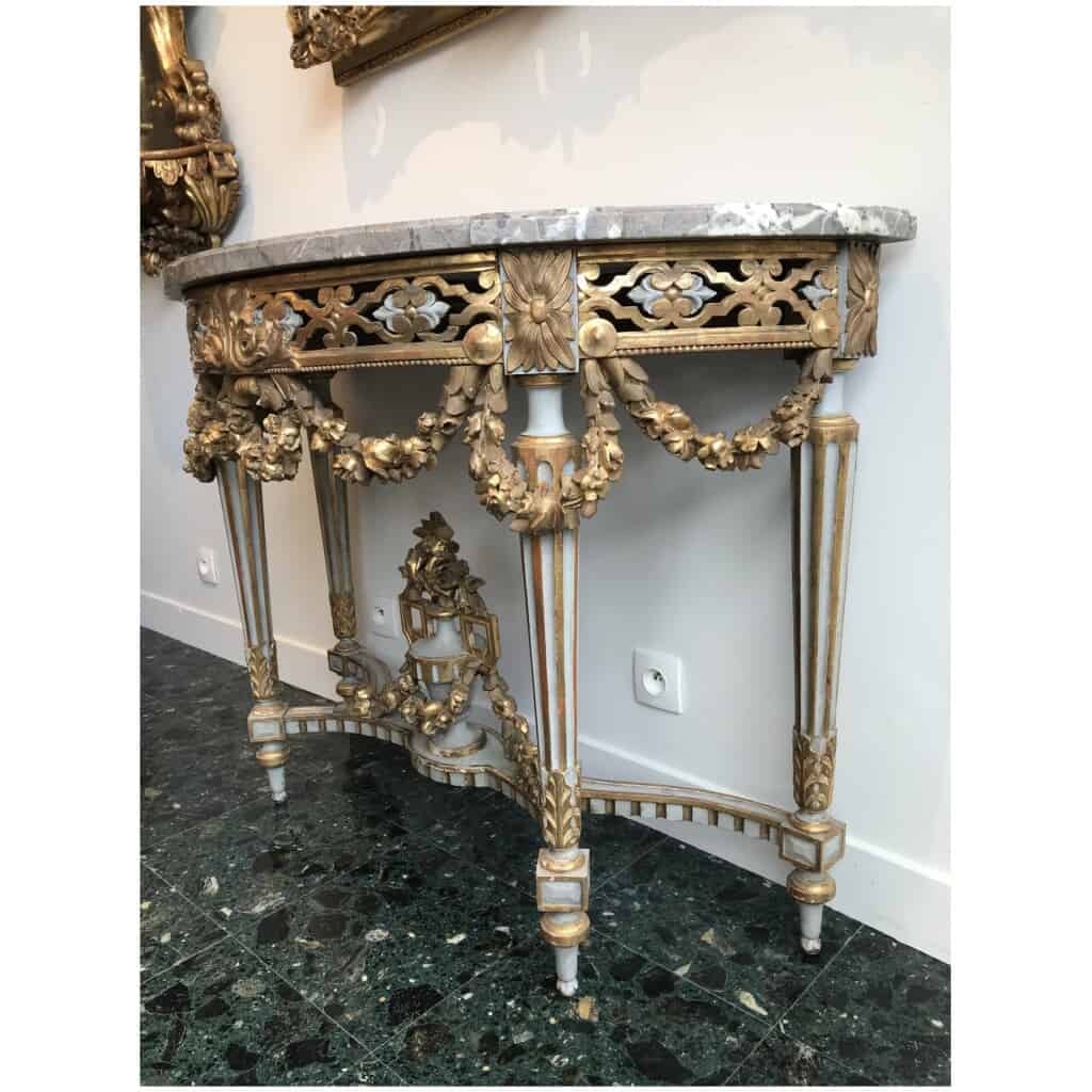 Half-moon console Provençal style Louis XVI in lacquered and gilded wood, Period XIXth 7