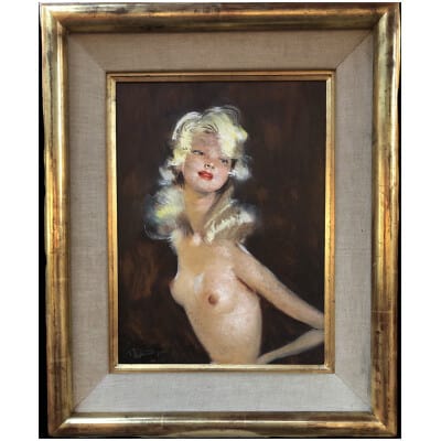 DOMERGUE Jean Gabriel Table XXth Century Painting Mondaine Pretty blonde in bust Oil on isorel signed