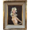 DOMERGUE Jean Gabriel Tableau XXème Siècle Peinture Mondaine Jolie blonde en buste Huile sur isorel signée 15