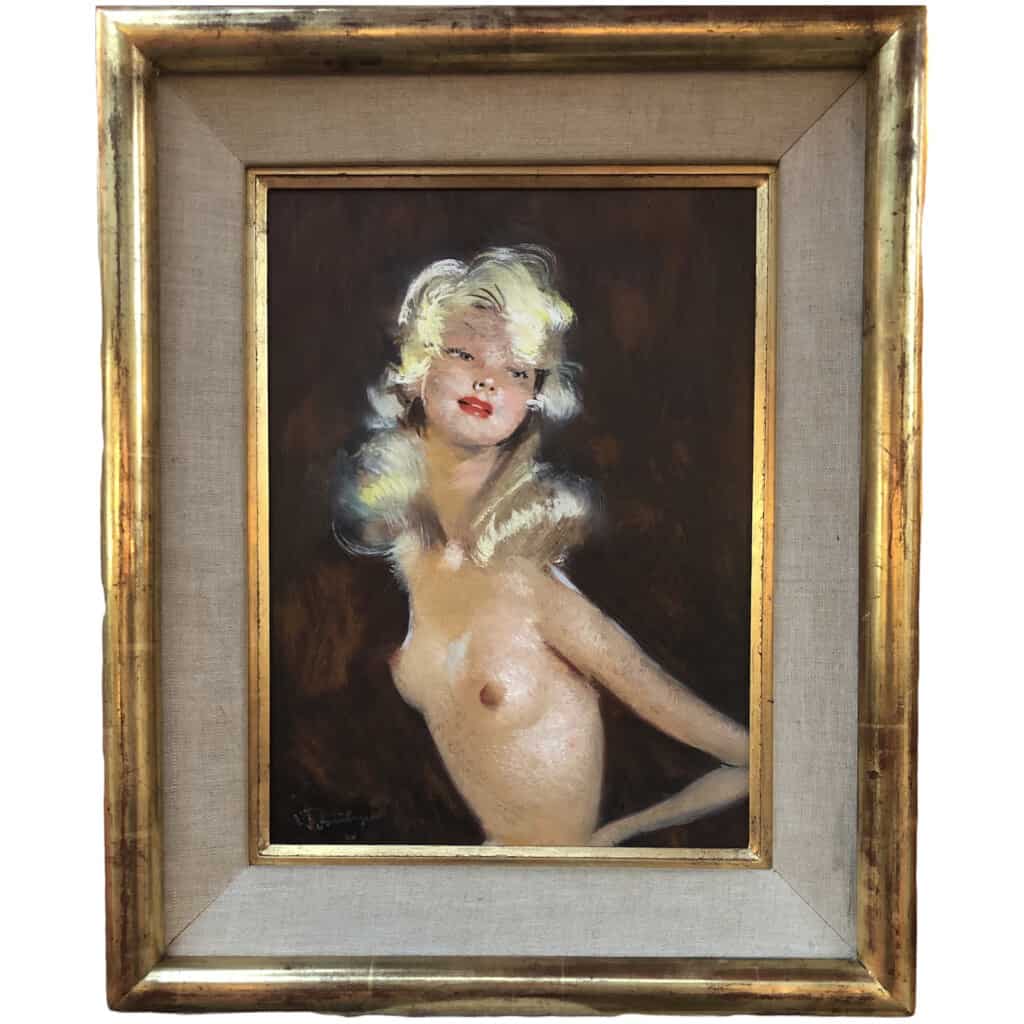 DOMERGUE Jean Gabriel Tableau XXème Siècle Peinture Mondaine Jolie blonde en buste Huile sur isorel signée 8