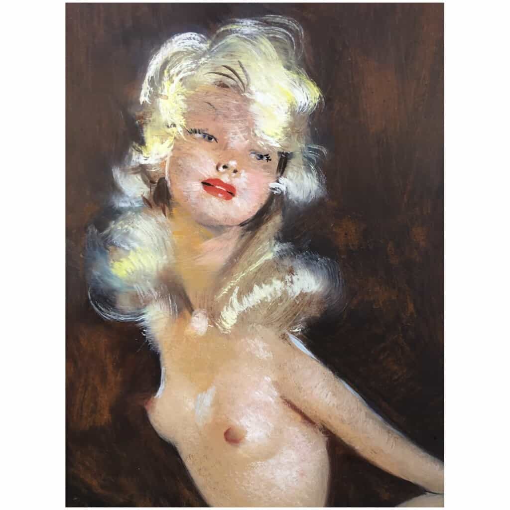 DOMERGUE Jean Gabriel Tableau XXème Siècle Peinture Mondaine Jolie blonde en buste Huile sur isorel signée 7