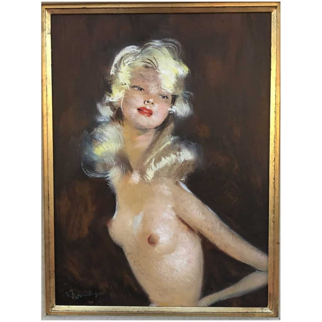 DOMERGUE Jean Gabriel Tableau XXème Siècle Peinture Mondaine Jolie blonde en buste Huile sur isorel signée 6