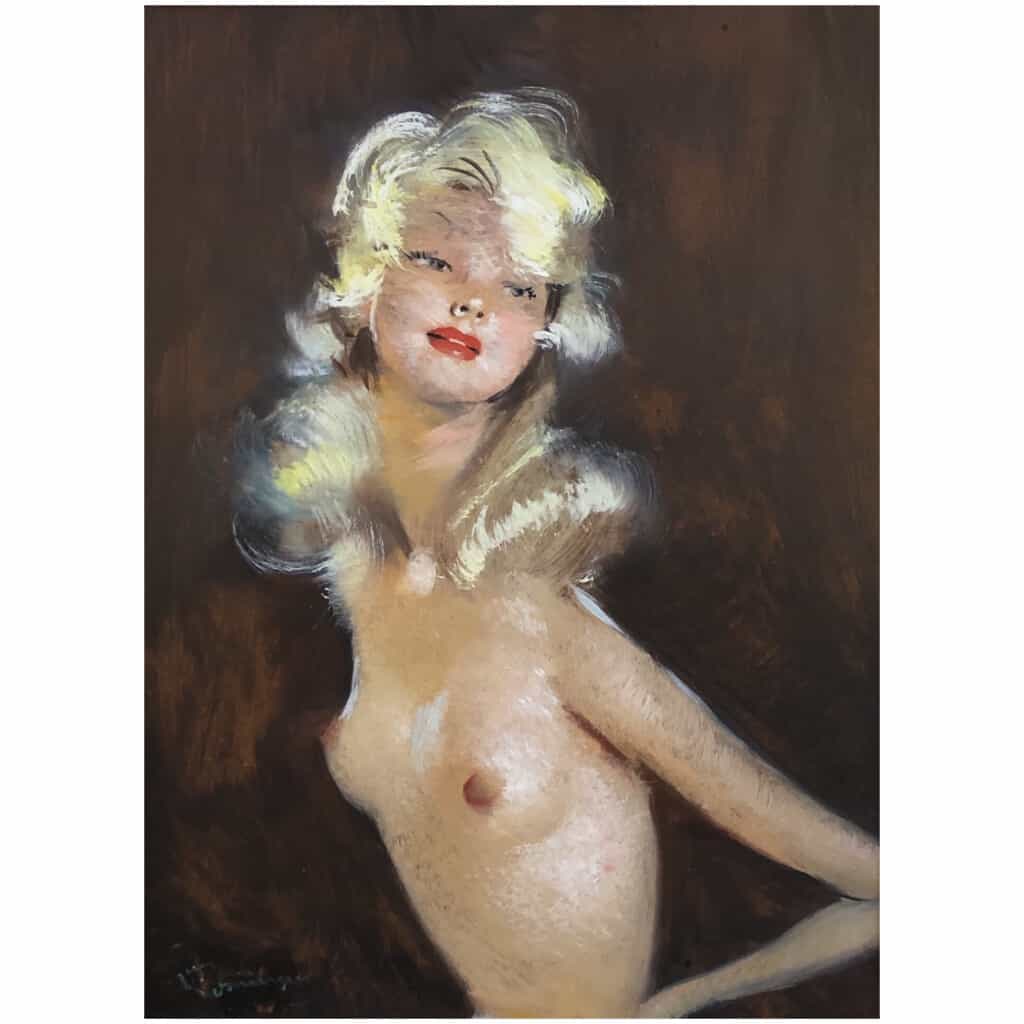 DOMERGUE Jean Gabriel Tableau XXème Siècle Peinture Mondaine Jolie blonde en buste Huile sur isorel signée 5