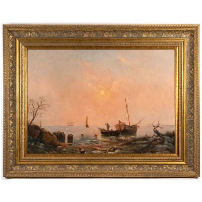 Gine Aleksandr Vasilyevich (1830-1880) – Pêcheurs dans les Iles Valaam huile sur toile vers 1869