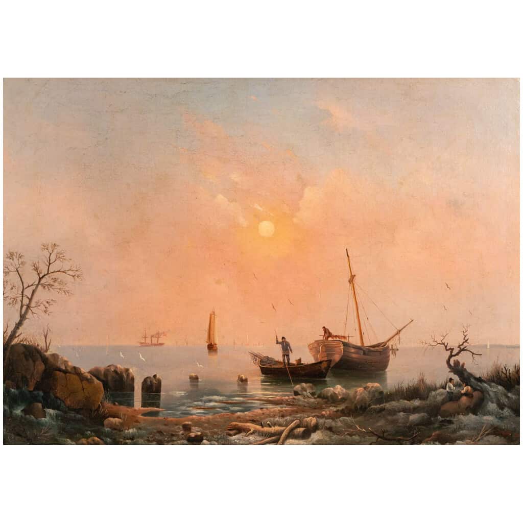 Gine Aleksandr Vasilyevich (1830-1880) – Pêcheurs dans les Iles Valaam huile sur toile vers 1869 5