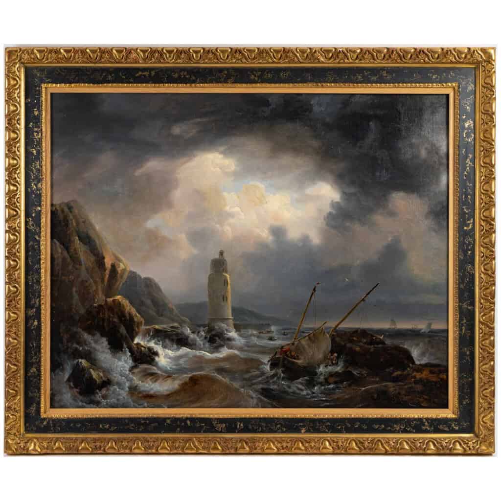 Johann-Jakob Ulrich (1798-1877) – Bateau de pêche dans les brisants huile sur toile vers 1837 3
